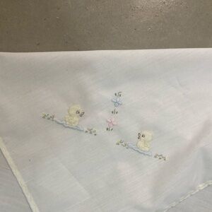 Vintage White Kids Blanket with Embroidered Chicks